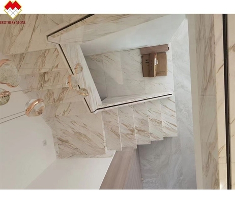 Customized Size Venus Gold Calacatta Marble Spiral Staircase Tread Indoor Modern LED Light and Anti-Slip Design