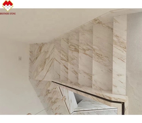 Customized Size Venus Gold Calacatta Marble Spiral Staircase Tread Indoor Modern LED Light and Anti-Slip Design