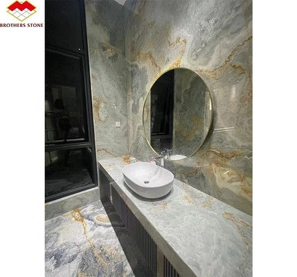 Gold and Blue Onyx Marble Stone for Hotel Floor Luxury Natural Stone Jade Slab Design