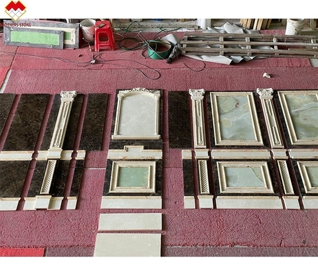 Villa Background Wall Cladding Green Onyx and Beige Marble Stone Slab in Modern Design