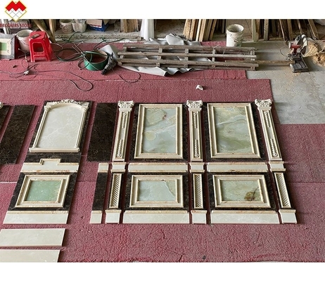 Villa Background Wall Cladding Green Onyx and Beige Marble Stone Slab in Modern Design