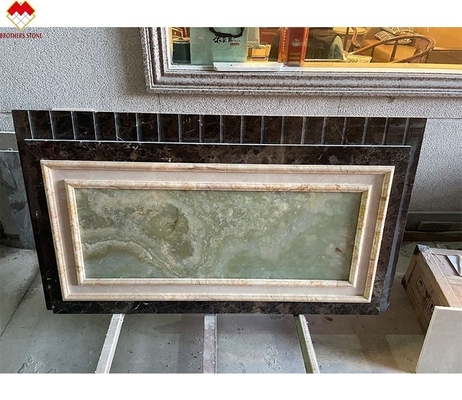 Villa Background Wall Cladding Green Onyx and Beige Marble Stone Slab in Modern Design