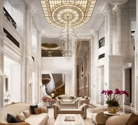 Modern Mideast Style Luxury Villa Beige Amber and White Marble Lavabo Interior Design