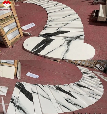 Customized Grade Lavabo Interior Stair Design Panda White Marble Look Porcelain Tiles
