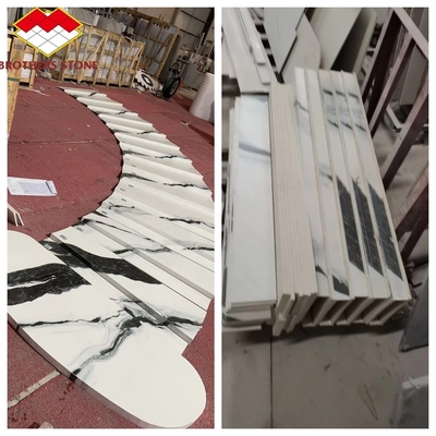 Customized Grade Lavabo Interior Stair Design Panda White Marble Look Porcelain Tiles