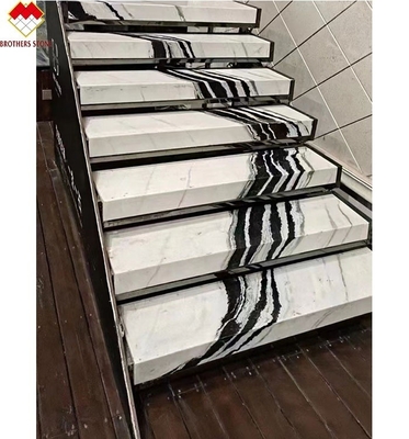 Indoor Stair Step Panel with LED Panda White Marble Treads and Risers for Villa Checked