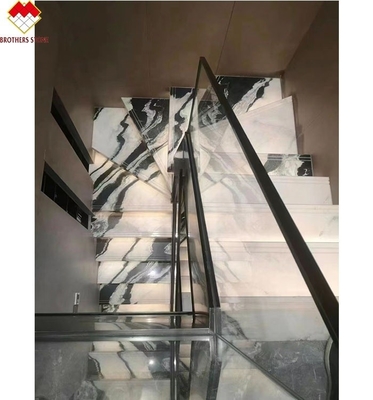 Villa Staircase Design Dolomite Marble Stair Tiles in Panda White with Polished Surface