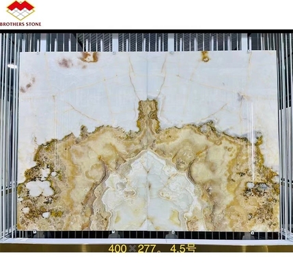 Modern White Onyx Marble Wall Bookmatched Slabs for Custom Natural Stone Decoration