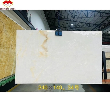 Modern White Onyx Marble Wall Bookmatched Slabs for Custom Natural Stone Decoration