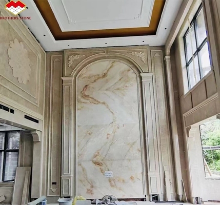 Modern White Onyx Marble Wall Bookmatched Slabs for Custom Natural Stone Decoration