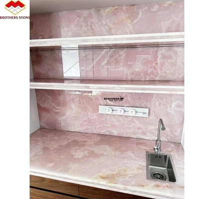 Modern Translucent Crystal Pink Onyx Slab Stone Lamps for Backlit Wall Background Panel