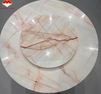 Custom White Onyx Marble Matt Finish Modern Luxury Round Dining Table with Red Veins