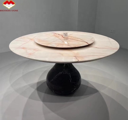 Custom White Onyx Marble Matt Finish Modern Luxury Round Dining Table with Red Veins