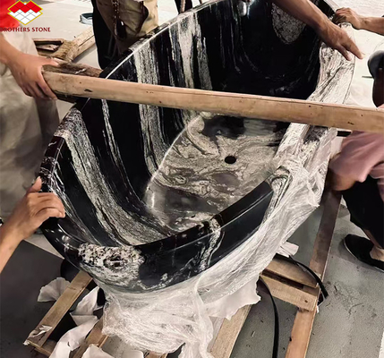 Hotel Polished Black Ink Impression Marble Natural Stone Bathtub for Home Bathroom