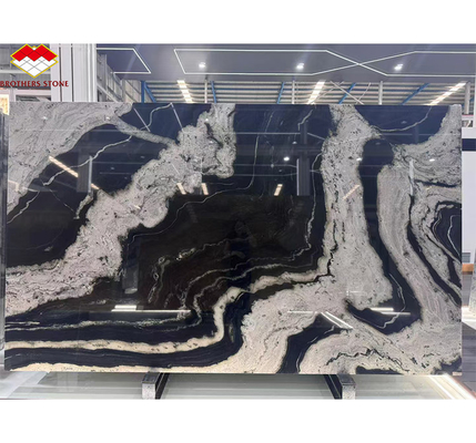 Modern Black Kitchen Countertop with Cabinets Stone Name Ink Impression Marble Big Slab