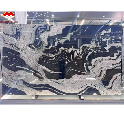 Modern Black Kitchen Countertop with Cabinets Stone Name Ink Impression Marble Big Slab