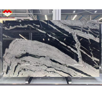 Modern Black Kitchen Countertop with Cabinets Stone Name Ink Impression Marble Big Slab