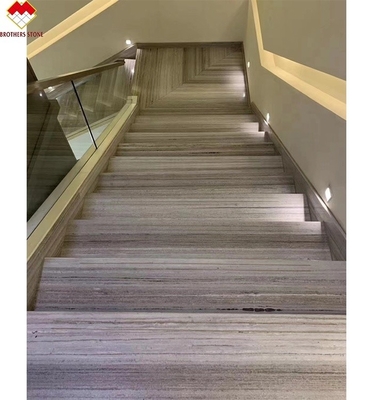 Wooden Veins White Marble Staircase LED Customized Size Step Tiles for Straight Stair