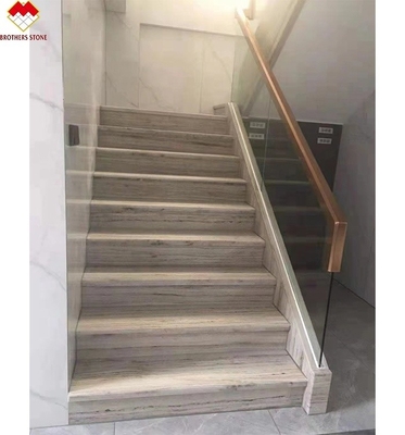 Wooden Veins White Marble Staircase LED Customized Size Step Tiles for Straight Stair