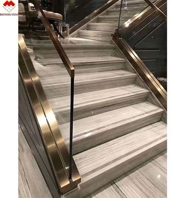 Wooden Veins White Marble Staircase LED Customized Size Step Tiles for Straight Stair