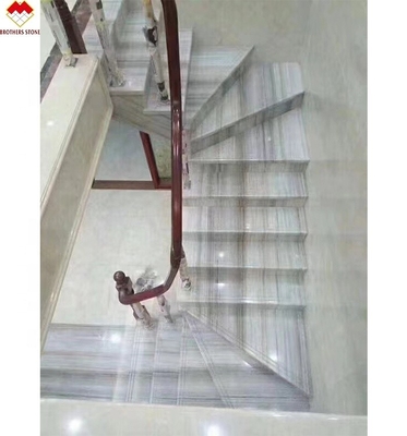 Wooden Veins White Marble Staircase LED Customized Size Step Tiles for Straight Stair
