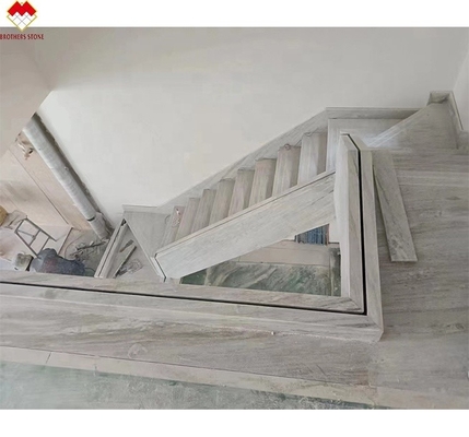 Wooden Veins White Marble Staircase LED Customized Size Step Tiles for Straight Stair