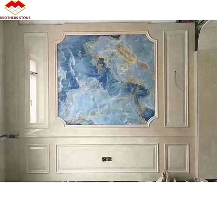 Natural Translucent Blue Onyx Stone Slab for TV Background Wall Panel in Golden Blue