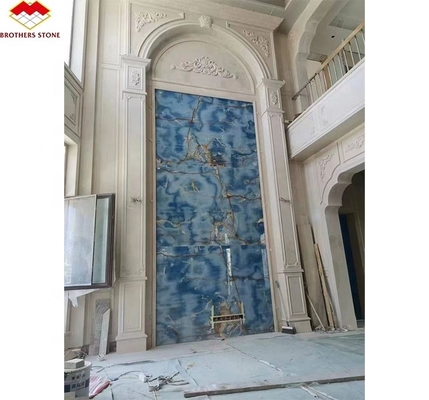 Natural Translucent Blue Onyx Stone Slab for TV Background Wall Panel in Golden Blue