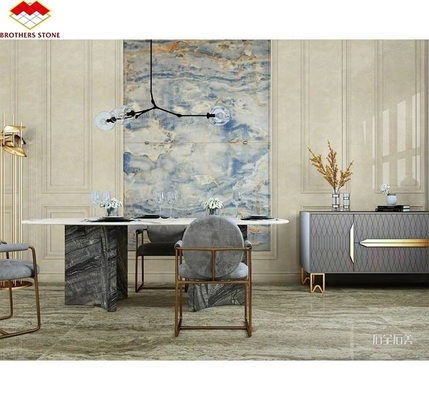 Blue Golden Onyx Stone Slabs Natural Translucent Marble for TV Background Wall Panels