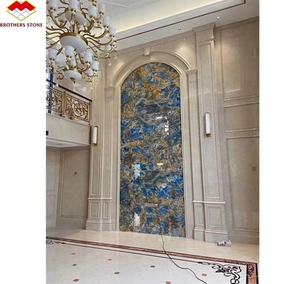 Blue Golden Onyx Stone Slabs Natural Translucent Marble for TV Background Wall Panels