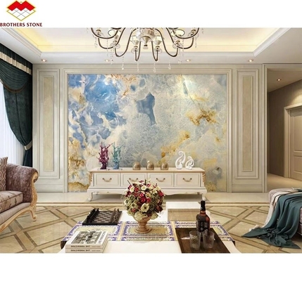 Blue Golden Onyx Stone Slabs Natural Translucent Marble for TV Background Wall Panels