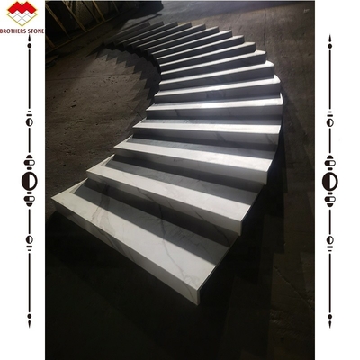 Indoor Stairs Made of Artificial Stone with Calacatta Pattern and LED Lighting Cover