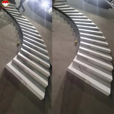 Indoor Stairs Made of Artificial Stone with Calacatta Pattern and LED Lighting Cover