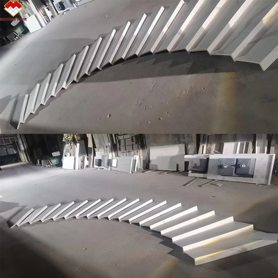 Indoor Stairs Made of Artificial Stone with Calacatta Pattern and LED Lighting Cover