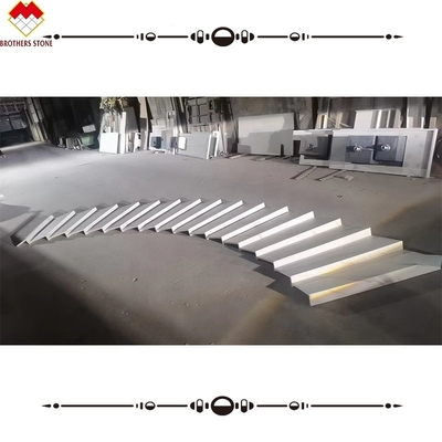 Indoor Stairs Made of Artificial Stone with Calacatta Pattern and LED Lighting Cover
