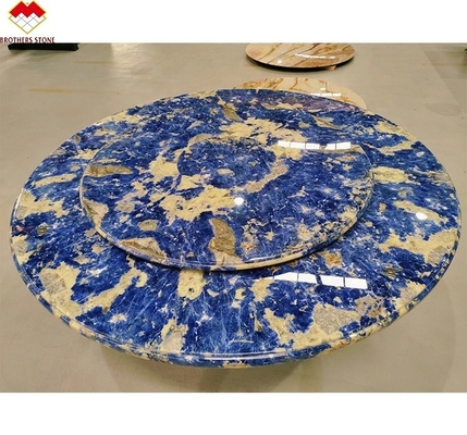 Modern Calcite Marble Worktop Dining Table with Translucent Bolivian Blue Stone Basin