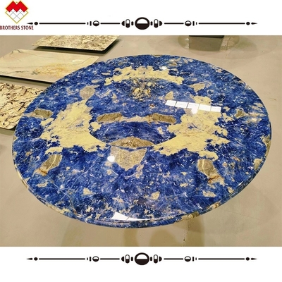 Modern Calcite Marble Worktop Dining Table with Translucent Bolivian Blue Stone Basin