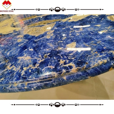 Modern Calcite Marble Worktop Dining Table with Translucent Bolivian Blue Stone Basin