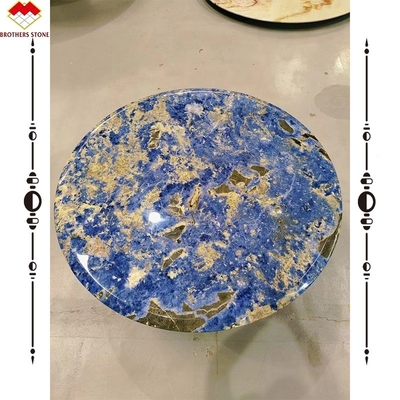 Modern Calcite Marble Worktop Dining Table with Translucent Bolivian Blue Stone Basin