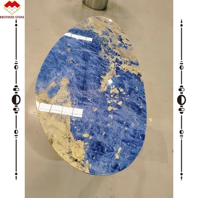 Modern Calcite Marble Worktop Dining Table with Translucent Bolivian Blue Stone Basin