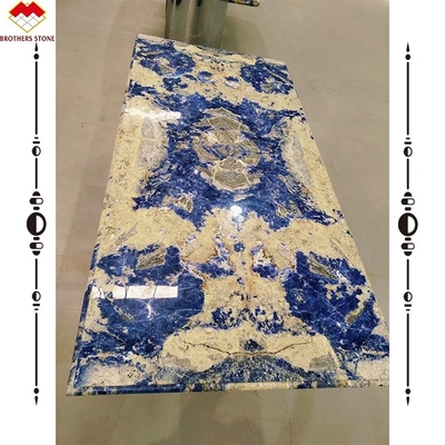 Modern Calcite Marble Worktop Dining Table with Translucent Bolivian Blue Stone Basin