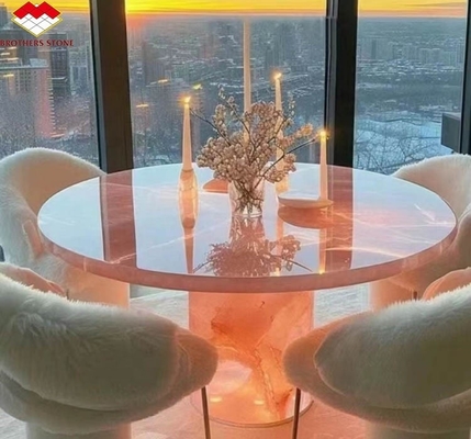 Natural Stone Backlit Pink Onyx Translucent Stone Slab for Modern Table and Batutub