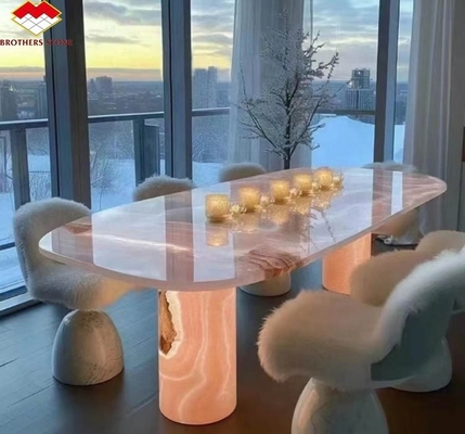 Natural Stone Backlit Pink Onyx Translucent Stone Slab for Modern Table and Batutub