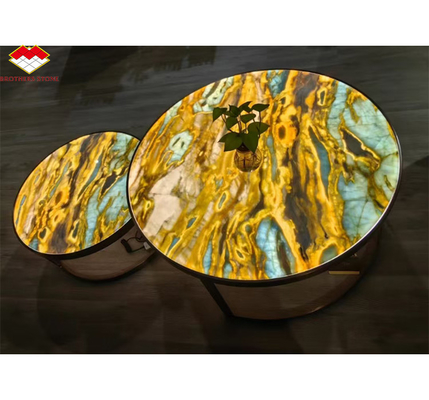 Maldives Blue Luxury Stone Translucent Polished Big Slab for Hotel Dining Table Set