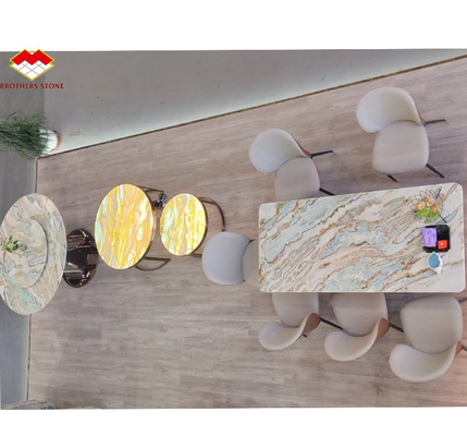 Maldives Blue Luxury Stone Translucent Polished Big Slab for Hotel Dining Table Set