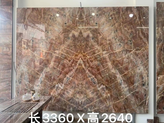 Book Match Translucent Blood-Orange Red Vein Onyx Marble Stone for Lavabo Decoration