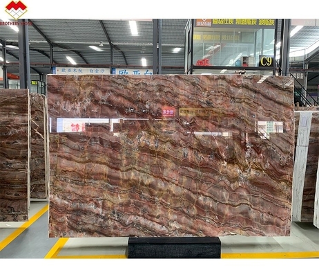 Book Match Translucent Blood-Orange Red Vein Onyx Marble Stone for Lavabo Decoration