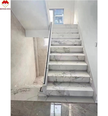 Customized Polished or Matte Calacatta White Marble Look Porcelain Tile Stairs Mohs 6-7 Hardness
