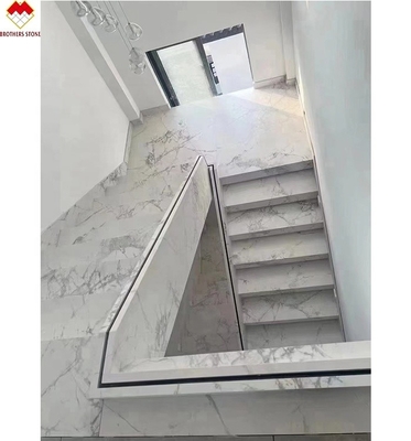 Customized Polished or Matte Calacatta White Marble Look Porcelain Tile Stairs Mohs 6-7 Hardness