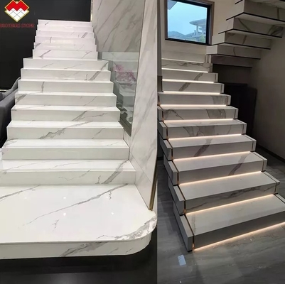 Customized Polished or Matte Calacatta White Marble Look Porcelain Tile Stairs Mohs 6-7 Hardness